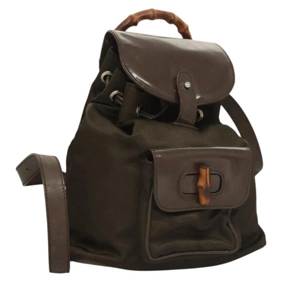 GUCCI Bamboo Backpack Nylon Khaki 003 2058 0030 5 Auth ep8797 - Picture 1 of 16